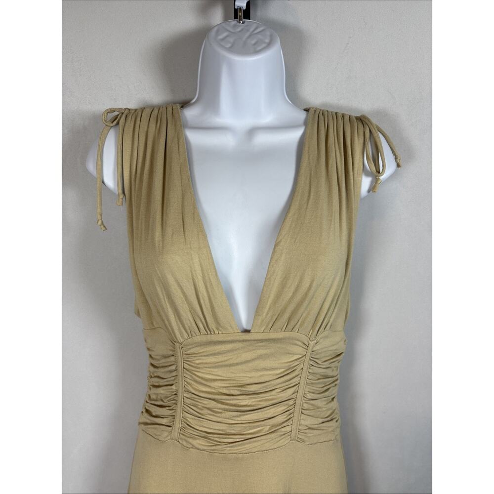 Free People FP Beach Sleeveless Dress Women's Small Dusty Yellow Deep V Ruched - Picture 2 of 10
